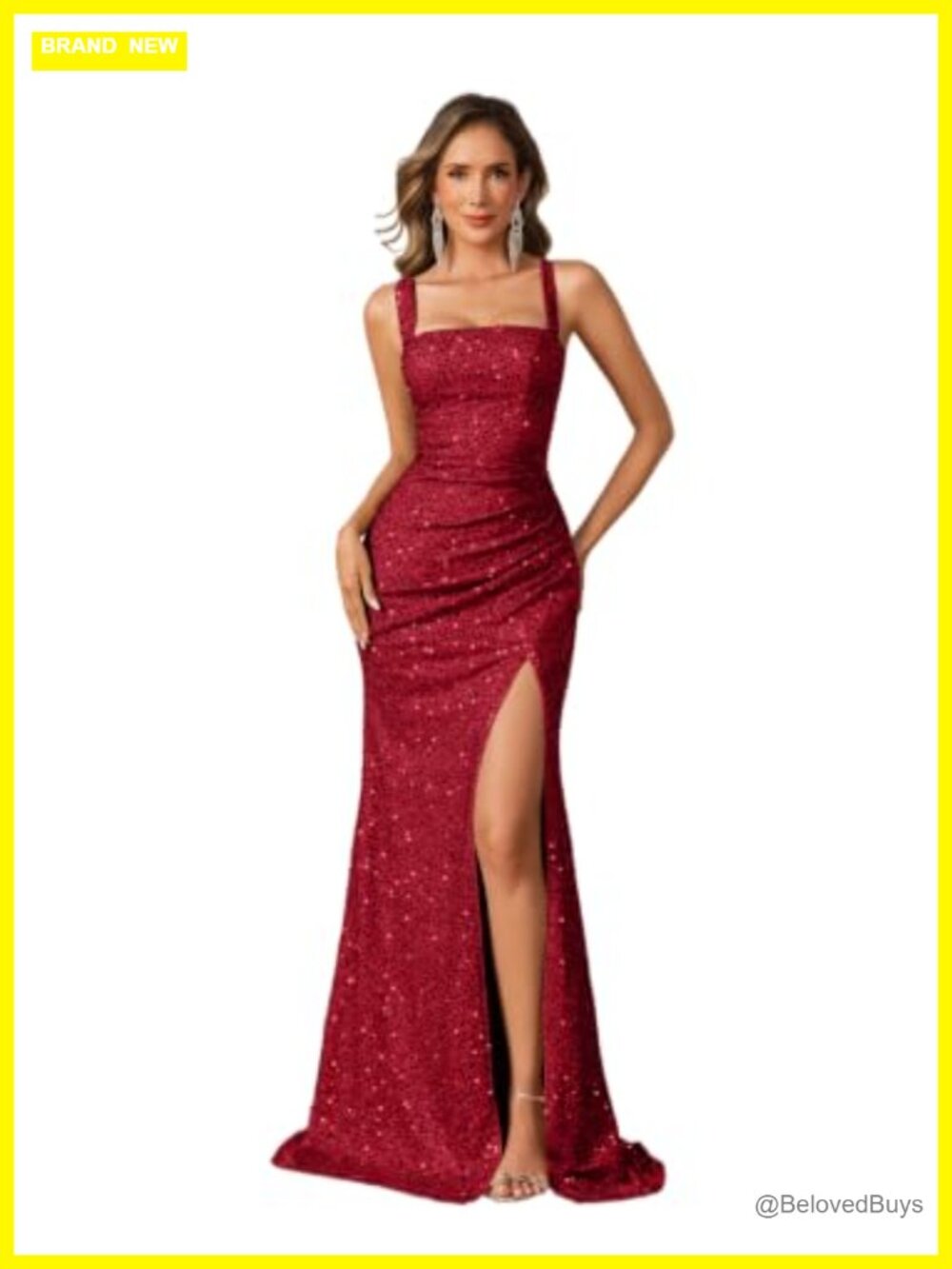 Sequin Spaghetti Strap Bodycon Prom Dress Floor Length Formal Gown
